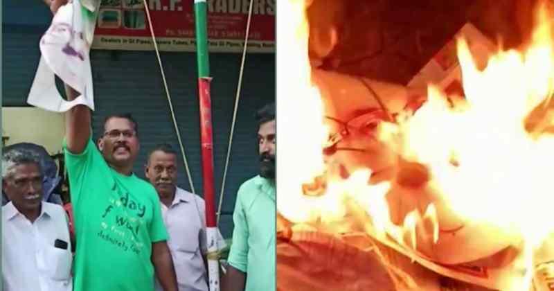 ചിത്രം റോഡിലിട്ട് കത്തിച്ചു; കുമ്പളങ്ങിയില്‍ കെ.വി തോമസിനെതിരേ അണികളുടെ രോഷം