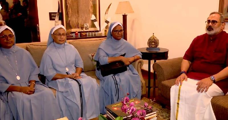‘ജാമ്യം ലഭിക്കാന്‍ സഹായിച്ചതിന് നന്ദി’; രാജീവ് ചന്ദ്രശേഖറെ കണ്ട് കന്യാസ്ത്രീകള്‍